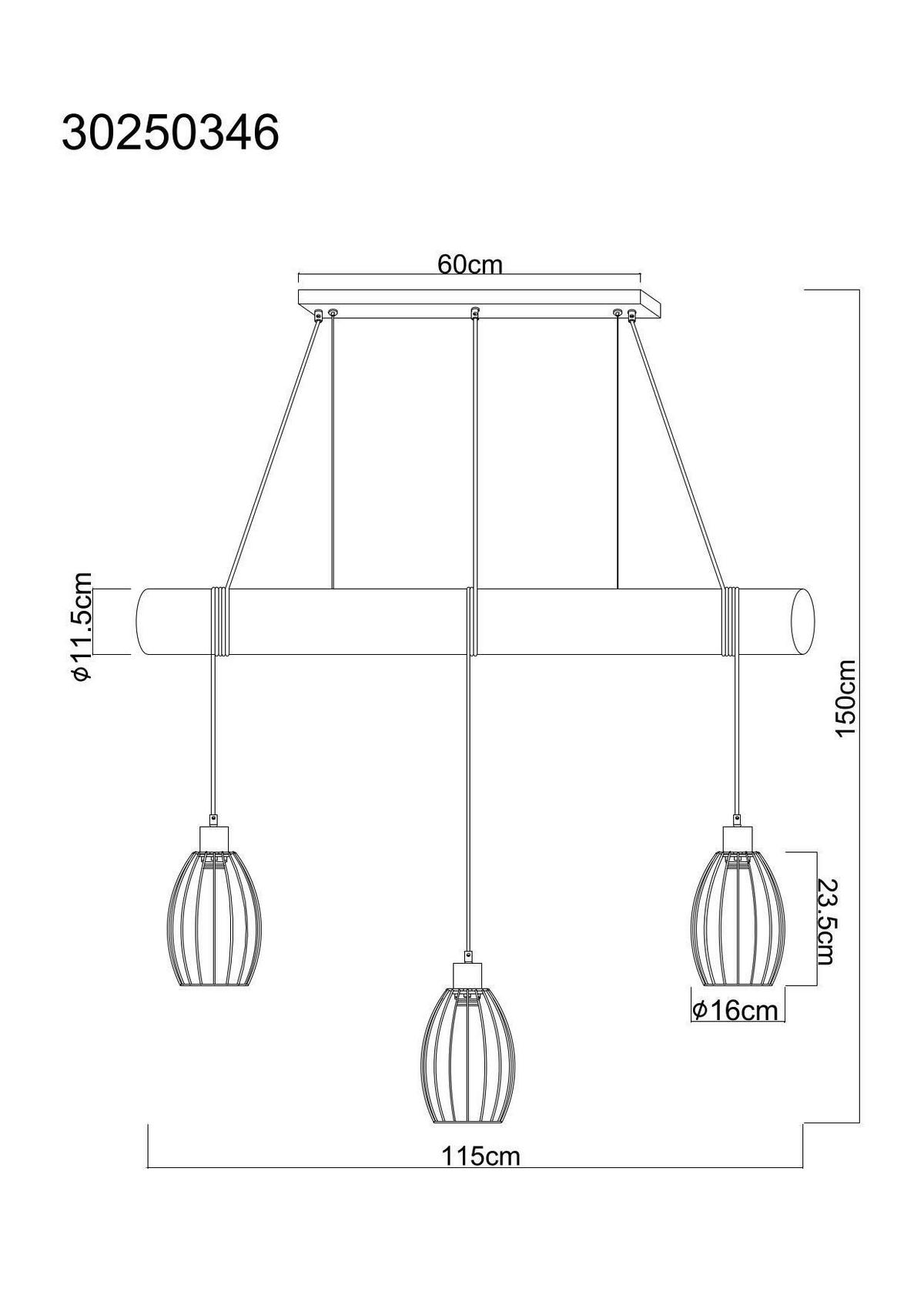 HÄNGELEUCHTE Berti 115/16/150 cm  - Schwarz/Braun, Design, Holz/Kunststoff (115/16/150cm) - Globo