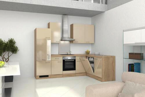 ECKKÜCHE 280/170 cm  in Sonoma Eiche, Kaschmir  - Kaschmir/Edelstahlfarben, MODERN, Holzwerkstoff/Metall (280/170cm) - FlexWell