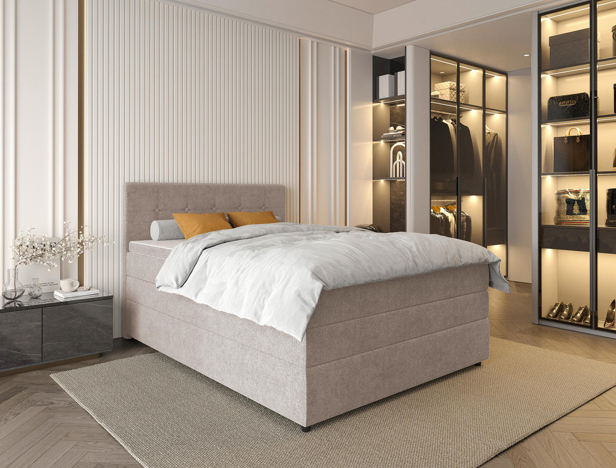 BOXSPRINGBETT 140/200 cm  in Beige  - Beige/Schwarz, Konventionell, Kunststoff/Textil (140/200cm) - Carryhome