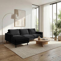 ECKSOFA  in Cord Schwarz Rücken echt  166/238 cm  - Schwarz, Design, Textil/Metall (166/238cm) - Livetastic