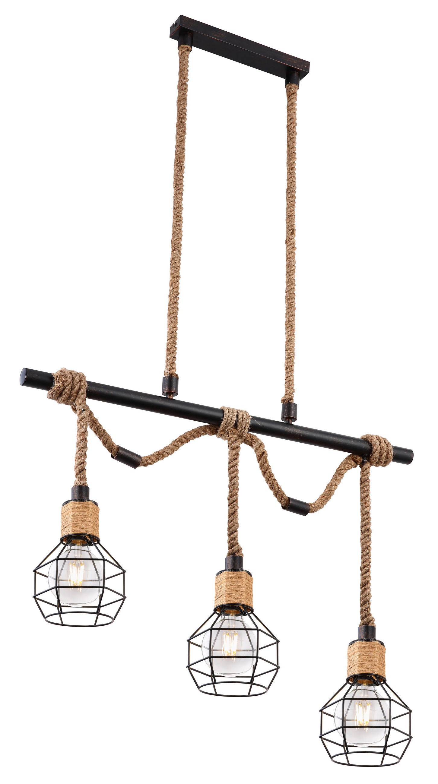 HÄNGELEUCHTE 80/15/120 cm  - Schwarz/Naturfarben, Basics, Naturmaterialien/Metall (80/15/120cm) - Globo