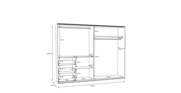 SCHWEBETÜRENSCHRANK  in Weiß  - Alufarben/Weiß, KONVENTIONELL, Holzwerkstoff/Metall (250/200/61cm) - Carryhome
