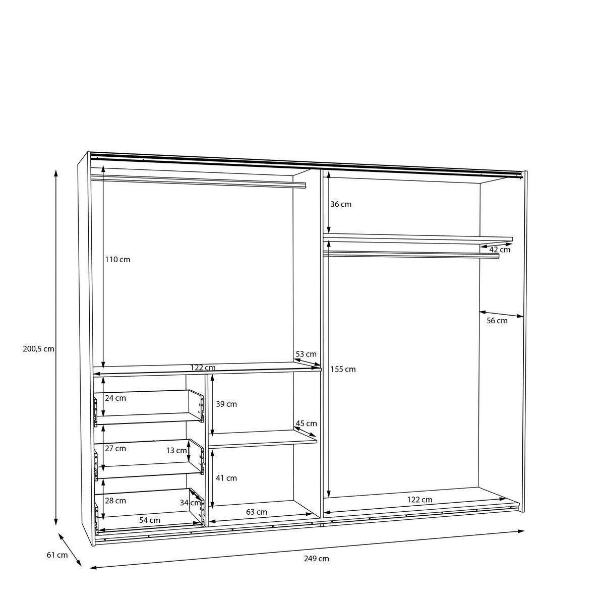 SCHWEBETÜRENSCHRANK Weiss  - Weiss/Alufarben, Konventionell, Holzwerkstoff/Metall (250/200/61cm) - Carryhome
