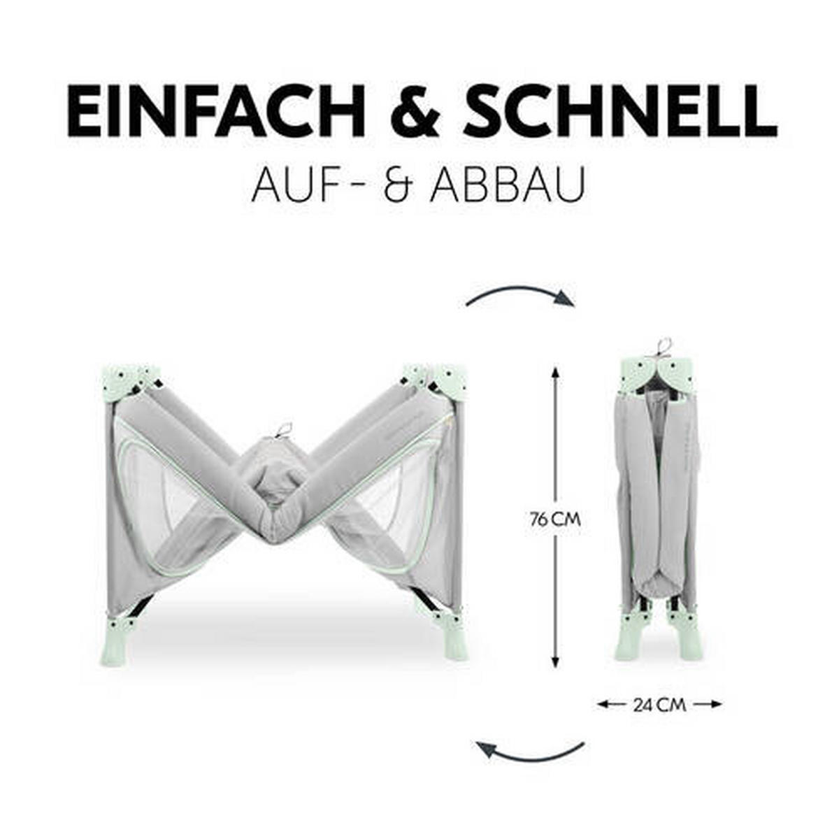 REISEBETT Dream N Play Plus Greige, Mintgrün  - Greige/Mintgrün, Basics, Kunststoff/Textil (65/76/125cm) - Hauck