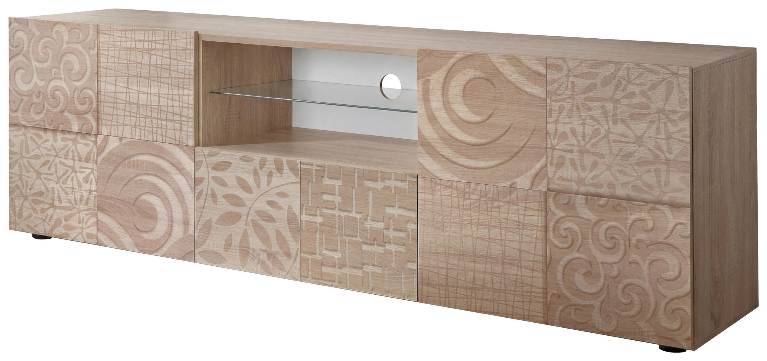 LOWBOARD  in 181/57/42 cm  - Eichefarben/Schwarz, Design, Glas/Holzwerkstoff (181/57/42cm) - MID.YOU