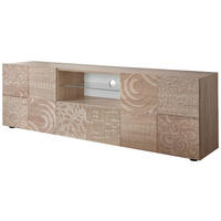 LOWBOARD  in 181/57/42 cm  - Eichefarben/Schwarz, Design, Glas/Holzwerkstoff (181/57/42cm) - MID.YOU