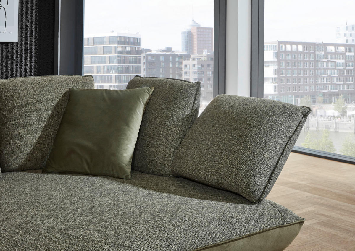 ECKSOFA in Flachgewebe Olivgrün  - Schwarz/Olivgrün, Design, Textil/Metall (320/169cm) - Moderano