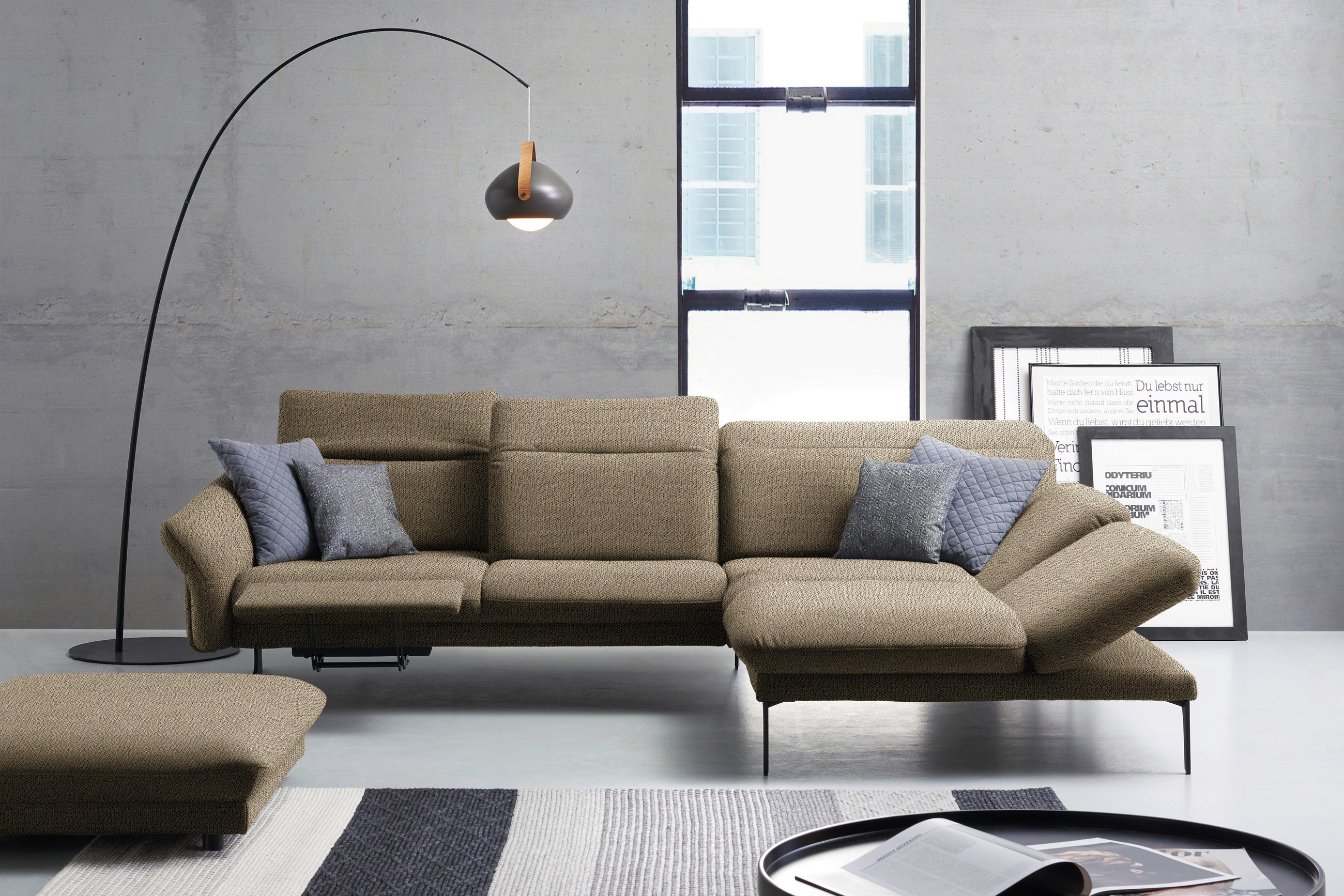 ECKSOFA in Webstoff Hellbraun  - Hellbraun/Anthrazit, Design, Textil/Metall (299/203cm) - Himolla