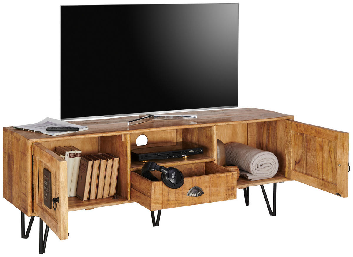 LOWBOARD  in 145/53/40 cm  - Hellbraun/Schwarz, Lifestyle, Holz/Metall (145/53/40cm) - Landscape
