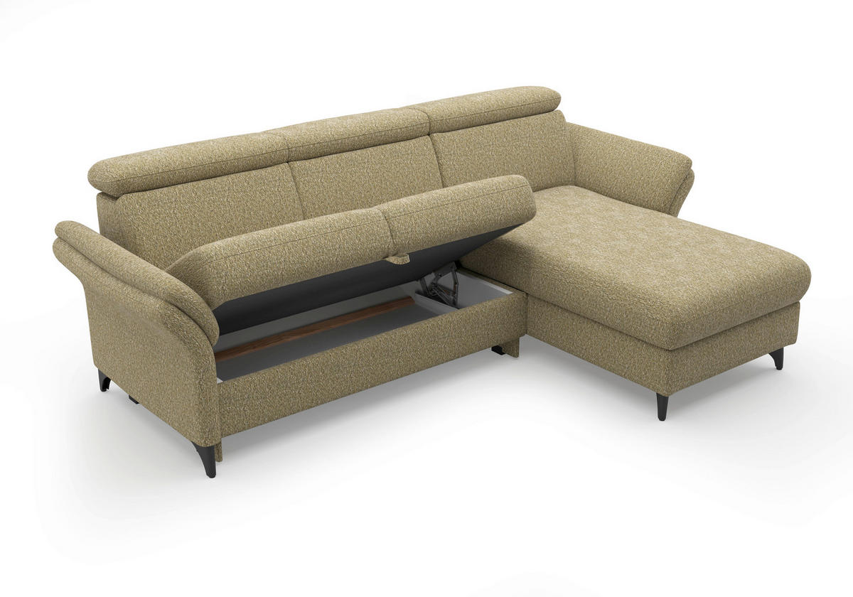 ECKSOFA GLENDALE E Olivgrün Chenille  - Schwarz/Olivgrün, KONVENTIONELL, Textil/Metall (253/166cm) - Sit & More