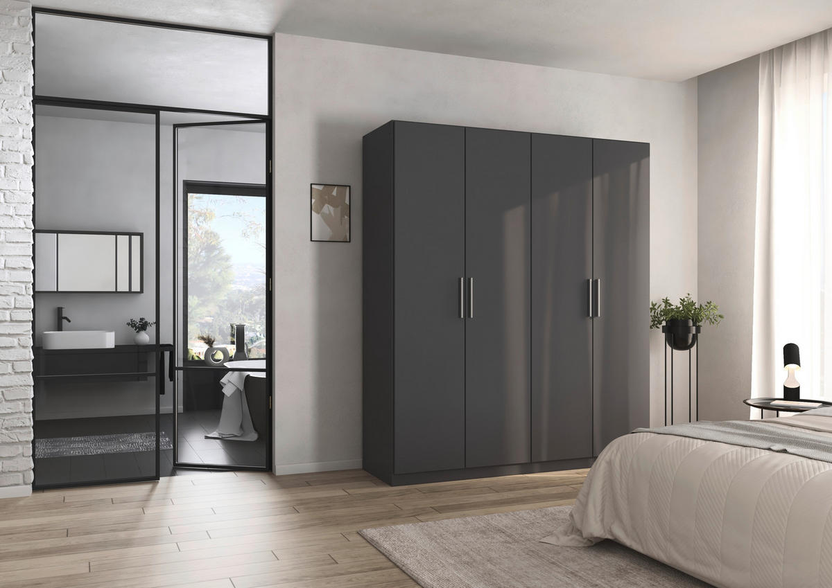 DREHTÜRENSCHRANK 181/210/54 cm,  in Grau, 4-türig  - Alufarben/Grau, KONVENTIONELL, Holzwerkstoff/Kunststoff (181/210/54cm) - home24