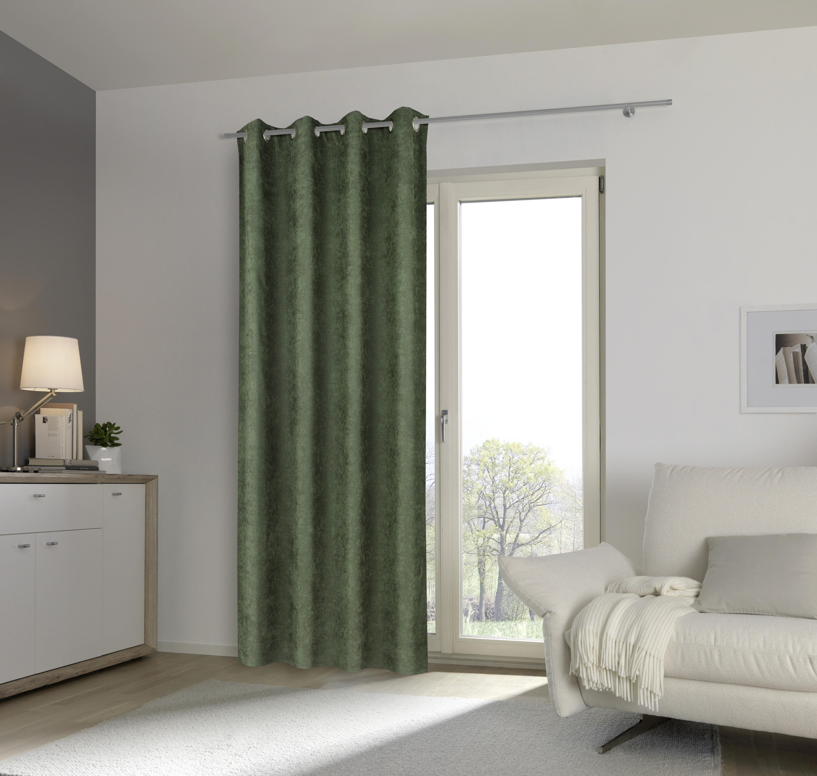 ZAVESA Z OBROČKI  black-out (neprepustno za svetlobo)  140/245 cm   - zelena, Konvencionalno, tekstil (140/245cm) - Esposa