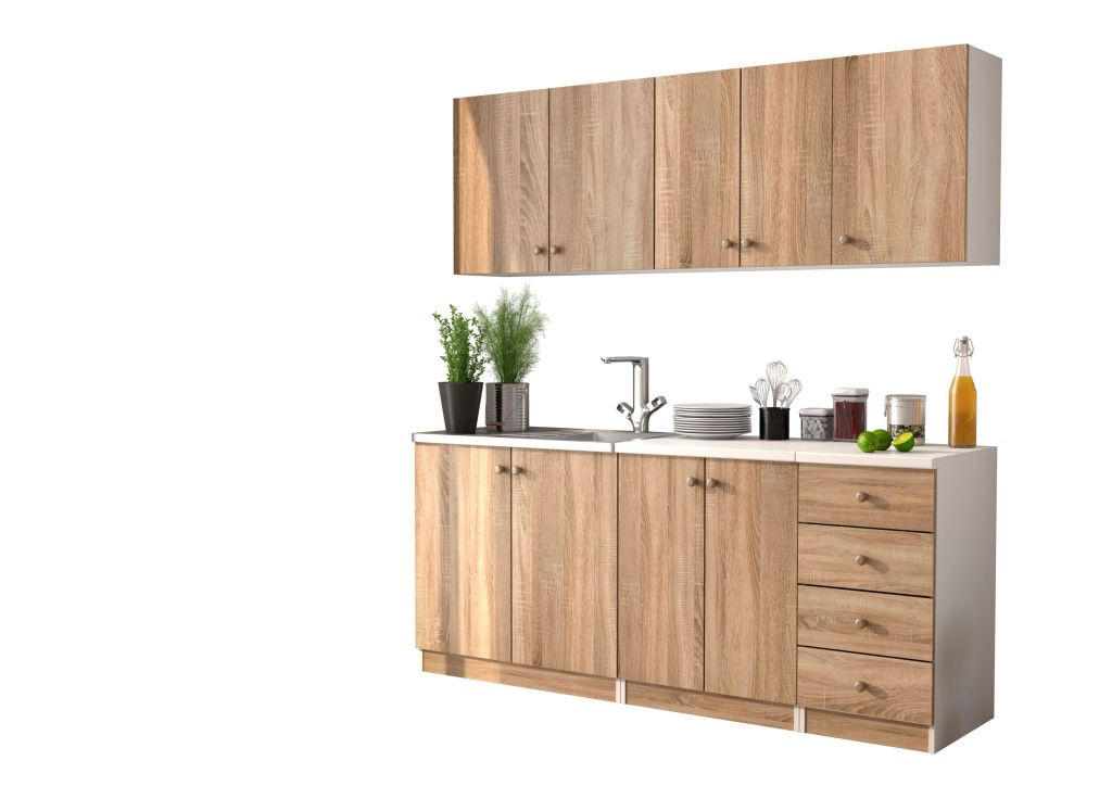 KUHINJSKI BLOK BEZ UREĐAJA  bela, sonoma hrast  - sonoma hrast/bela, Konvencionalno, pločasti materijal/plastika (180cm) - Xora