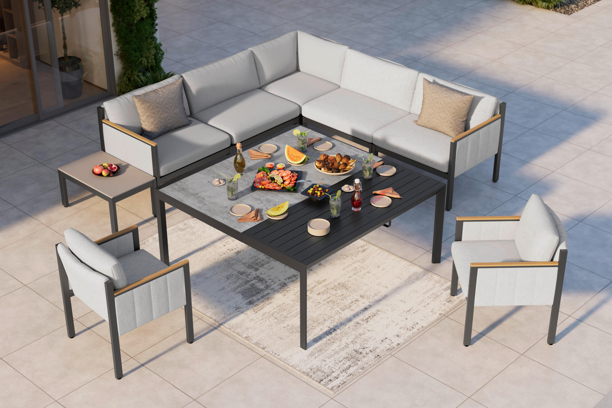 LOUNGESESSEL Anthrazit, Grau, Teakfarben Teakholz massiv Aluminium  - Anthrazit/Grau, Design, Holz/Textil (61,5/73/65cm) - Dieter Knoll