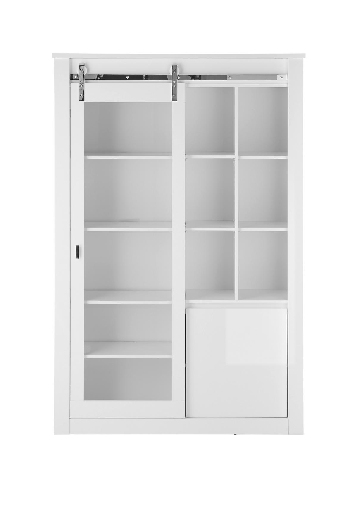 VITRINE  in Weiß, Weiß Hochglanz  - Chromfarben/Weiß Hochglanz, Design, Holzwerkstoff/Metall (133/201/38cm) - Livetastic