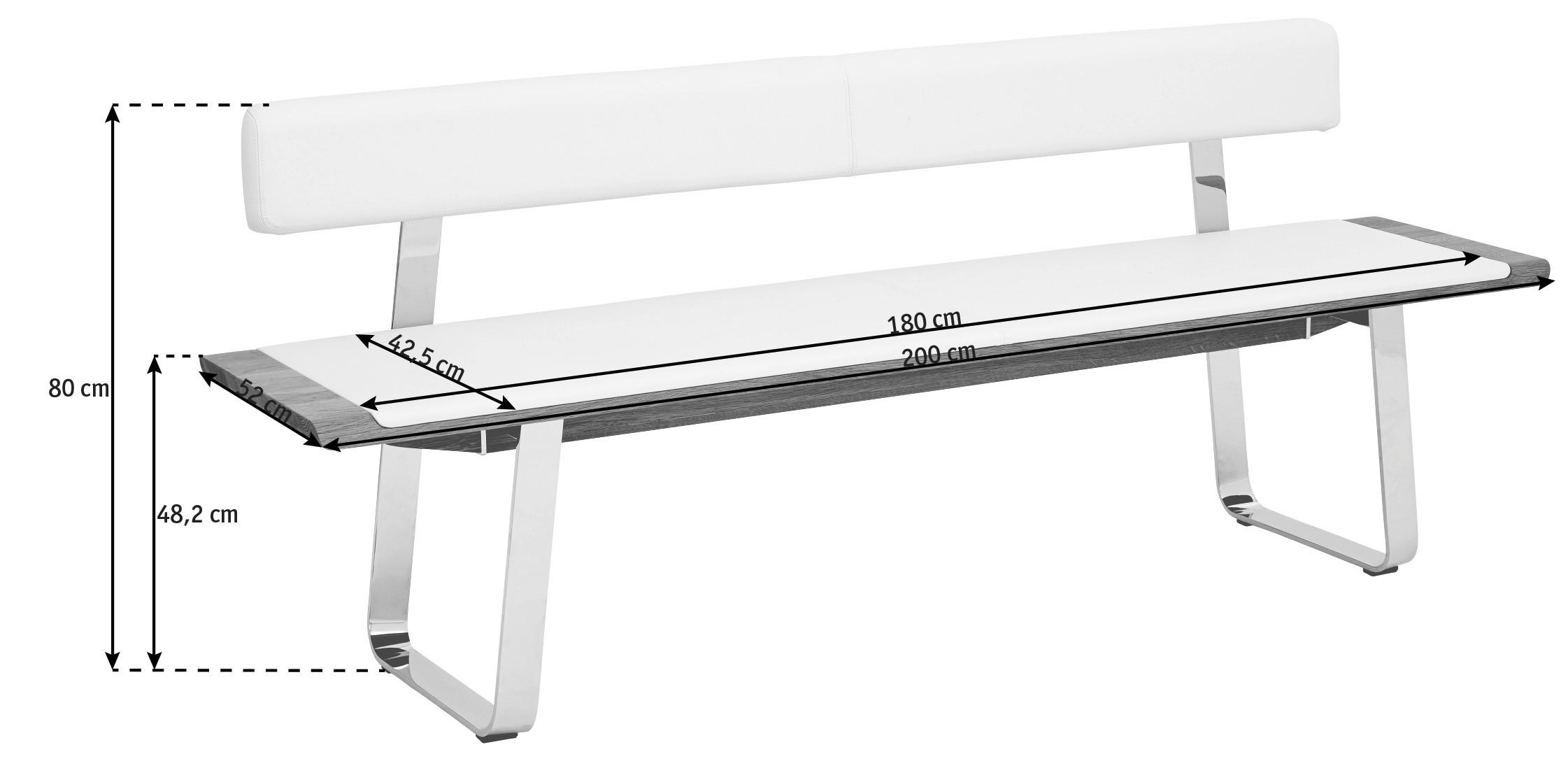 SITZBANK 200/80/52 cm  in Weiß, Eichefarben  - Eichefarben/Weiß, Design, Leder/Holz (200/80/52cm) - Team 7