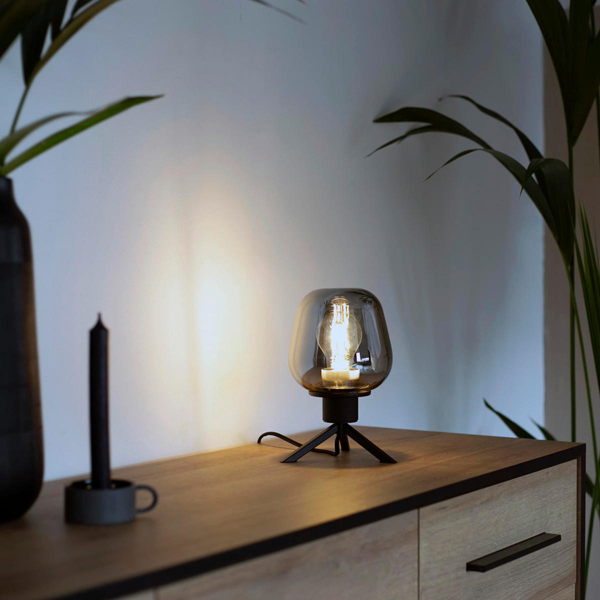 TISCHLEUCHTE - Schwarz, Trend, Glas/Metall (15/23/15cm)