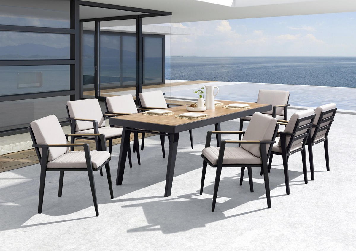 GARTENSESSEL Teakholz Aluminium Anthrazit, Hellgrau  - Anthrazit/Hellgrau, Design, Holz/Textil (56/80/63cm) - Ambia Garden
