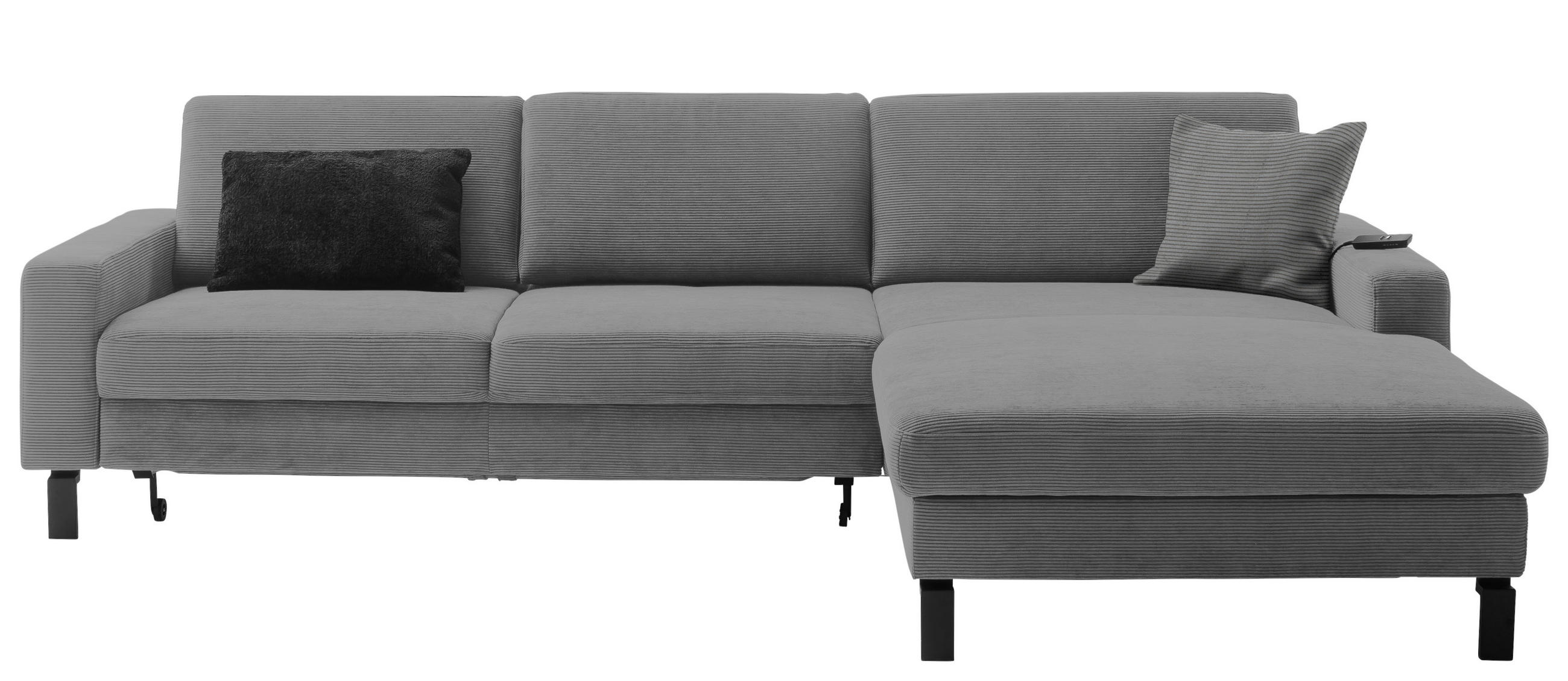 ECKSOFA in Cord Grau  - Schwarz/Grau, Design, Textil/Metall (298/185-209cm) - Pure Home Lifestyle