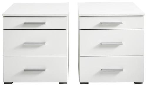 NACHTKÄSTCHENSET 47/52/42 cm in Weiss - Weiss/Alufarben, Konventionell, Holzwerkstoff/Kunststoff (47/52/42cm) - Ti'me