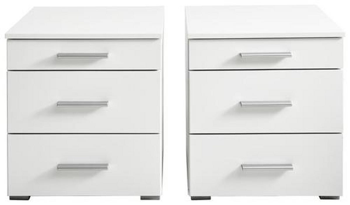 NACHTKÄSTCHENSET 47/52/42 cm  in Weiss  - Weiss/Alufarben, Konventionell, Holzwerkstoff/Kunststoff (47/52/42cm) - Ti'me