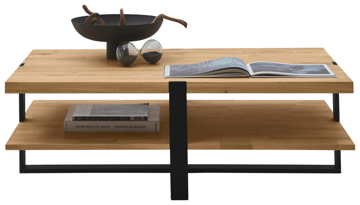 COUCHTISCH Holz, Metall 120/70/40 cm  - Eichefarben/Alufarben, Natur, Holz/Metall (120/70/40cm) - Valdera
