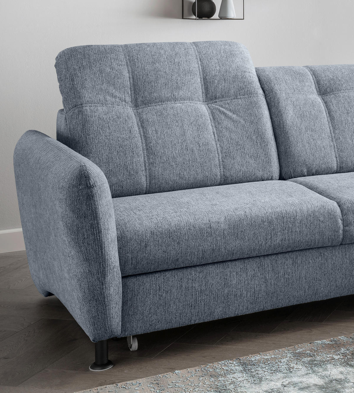 ECKSOFA Hellblau Chenille  - Schwarz/Hellblau, MODERN, Textil/Metall (267/184cm) - Livetastic