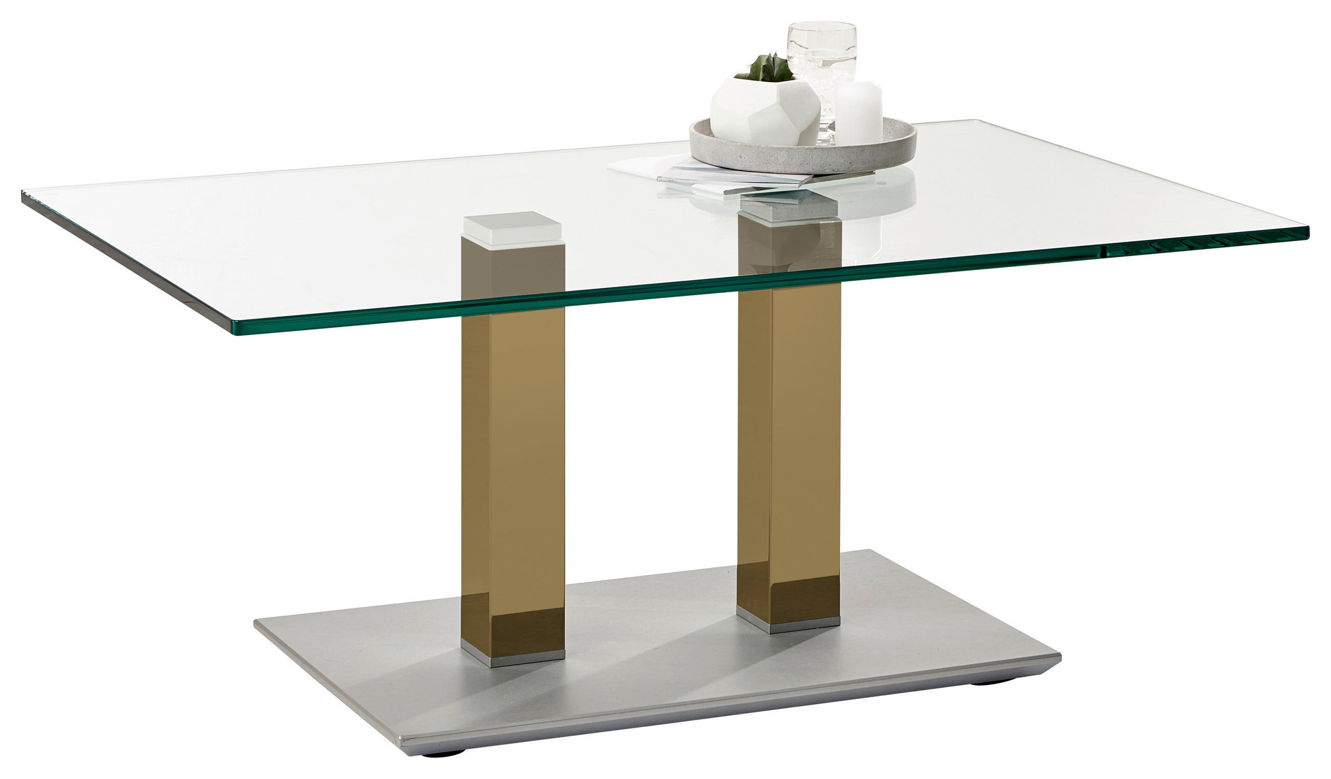 COUCHTISCH Klarglas 110/70/46-65 cm rechteckig Gelb, Edelstahlfarben  - Edelstahlfarben/Gelb, Design, Glas/Kunststoff (110/70/46-65cm)