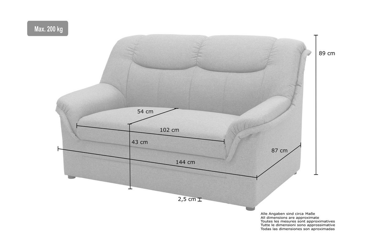 2-SITZER-SOFA BERLIN FK Lederlook Schwarz  - Schwarz, KONVENTIONELL, Kunststoff/Textil (143/89/90cm) - MID.YOU