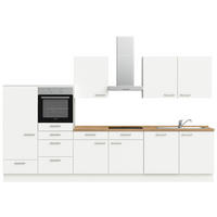 KÜCHENBLOCK 360 cm   in Weiß, Eichefarben  - Edelstahlfarben/Eichefarben, MODERN, Holzwerkstoff/Metall (360cm) - Nobilia