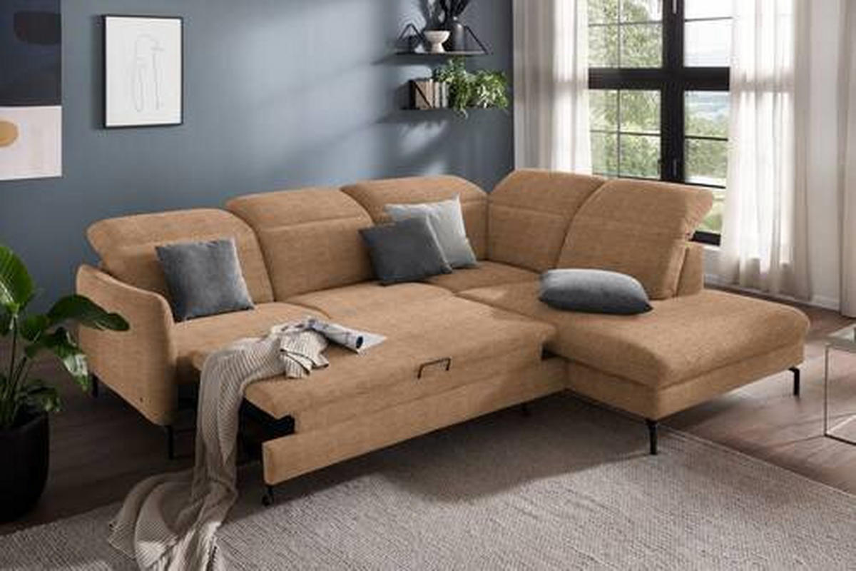 ECKSOFA in Flachgewebe Braun  - Schwarz/Braun, Design, Textil/Metall (299-313/233cm) - Dieter Knoll