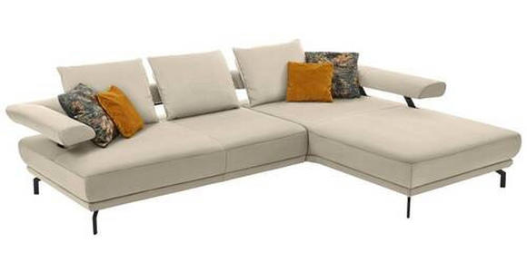 ECKSOFA in Echtleder Creme  - Creme/Schwarz, Design, Leder/Metall (305/224cm) - Dieter Knoll