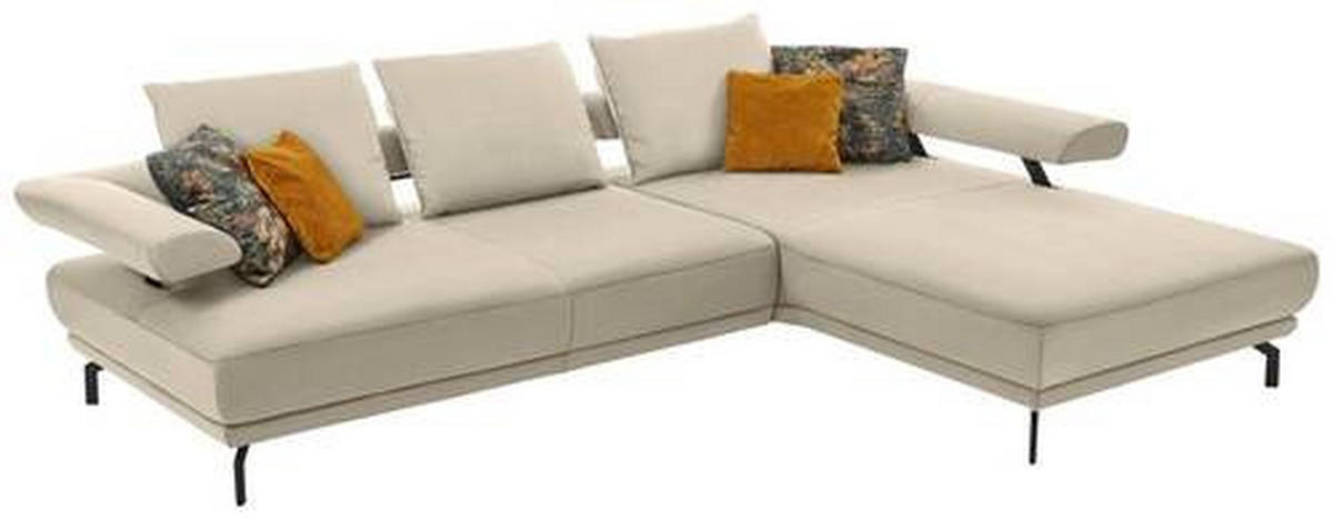 ECKSOFA in Echtleder Creme  305/224 cm  - Creme/Schwarz, Design, Leder/Metall (305/224cm) - Dieter Knoll