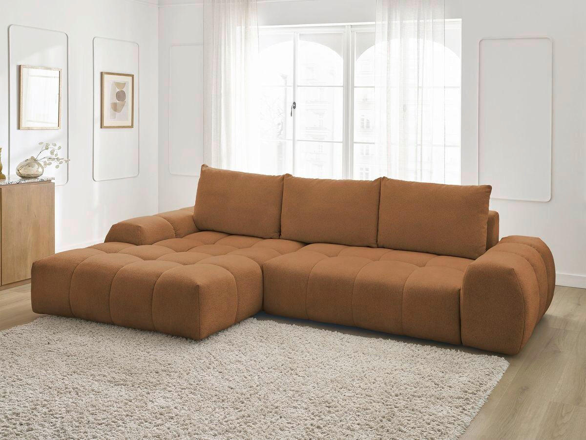 ECKSCHLAFSOFA EVEREST  mit Rücken echt, Armteil links, Armteil rechts Flachgewebe Orange  - Schwarz/Orange, MODERN, Kunststoff/Textil (180/318cm) - Livetastic