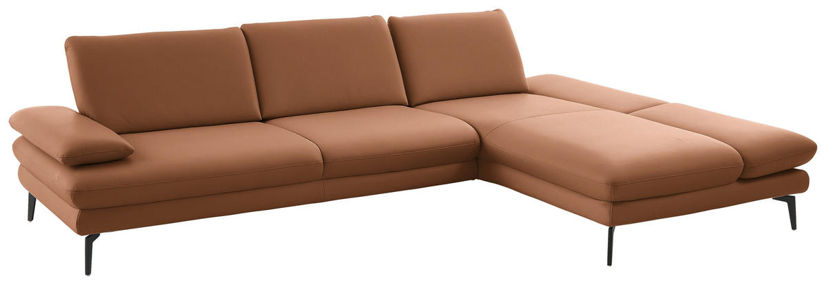 ECKSOFA in Echtleder Hellbraun  - Hellbraun/Schwarz, Design, Leder/Metall (308/195cm) - Dieter Knoll