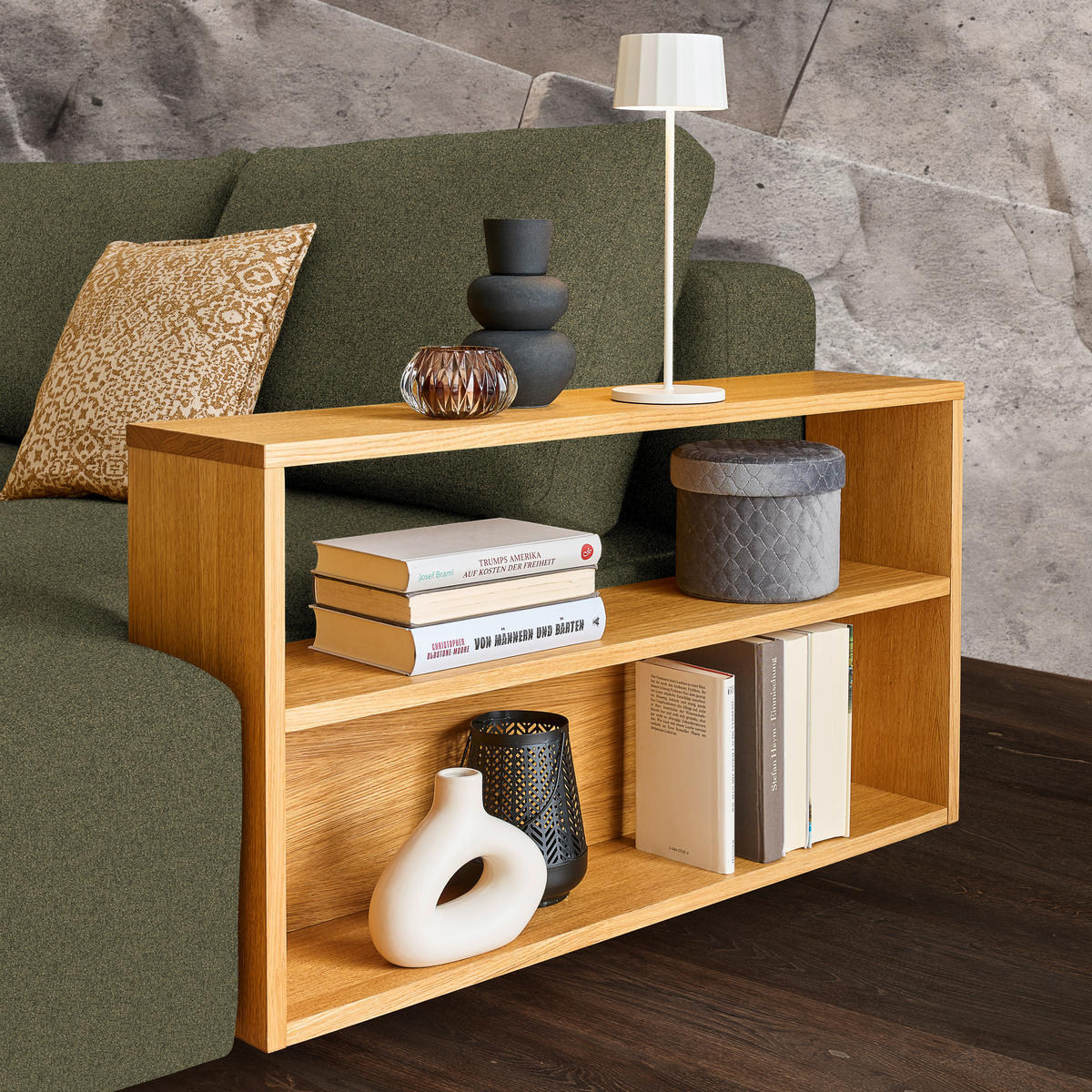 ECKSOFA in Flachgewebe Olivgrün  - Eichefarben/Olivgrün, Design, Holz/Textil (307/190cm) - Joka