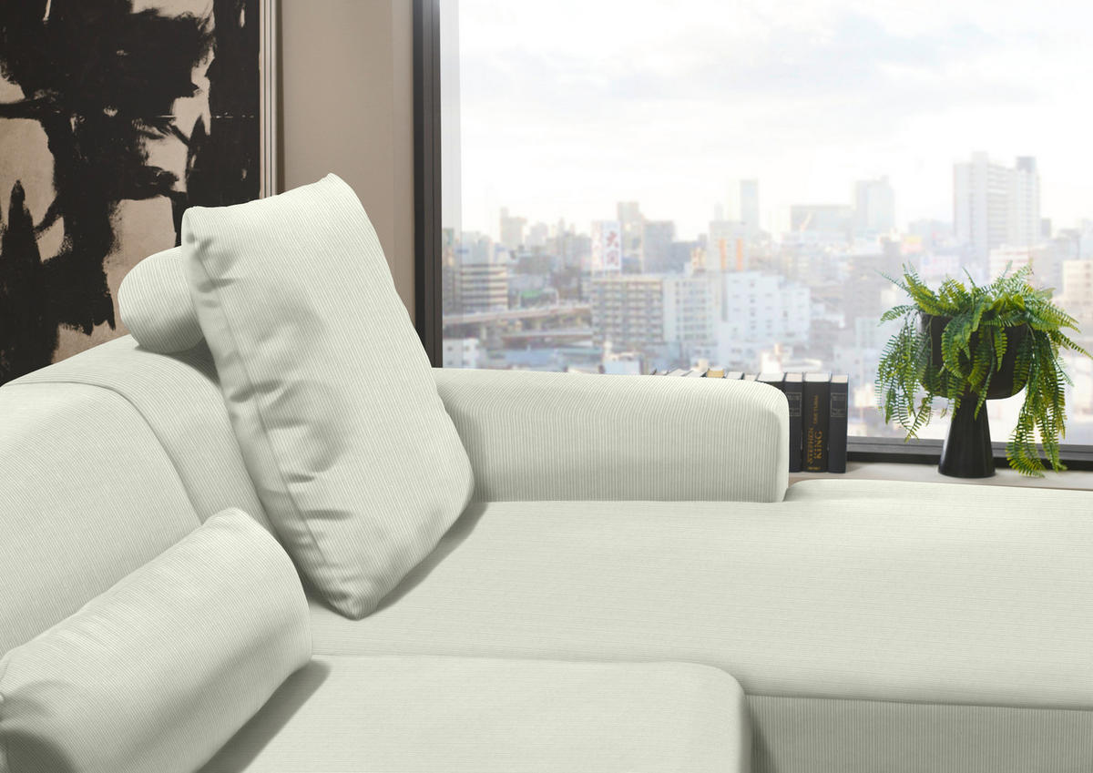 ECKSOFA in Feincord Creme  - Creme/Schwarz, Design, Kunststoff/Textil (301/177cm) - Beldomo Style