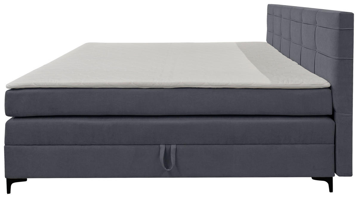BOXSPRINGBETT 180/200 cm,  in Blaugrau, H3 = fest  - Blaugrau/Schwarz, KONVENTIONELL, Kunststoff/Textil (180/200cm)