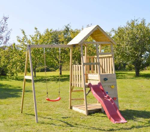 SPIELTURM 270/270/290 cm  - Rot/Naturfarben, KONVENTIONELL, Holz (270/270/290cm) - Ambia Garden