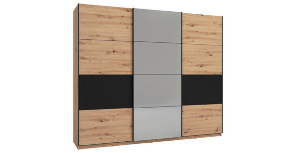 SCHWEBETÜRENSCHRANK 3-türig Schwarz, Eichefarben  - Eichefarben/Schwarz, Basics, Glas/Holzwerkstoff (262,5/224/62,5cm) - Xora