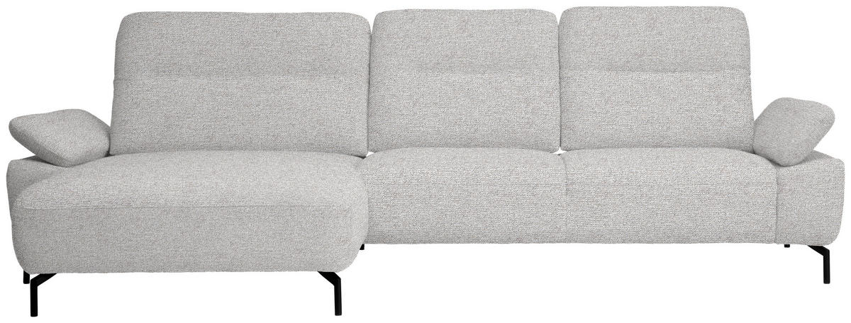 ECKSOFA in Flachgewebe, Chenille Ecru  - Ecru/Schwarz, Design, Textil/Metall (165/318cm) - Xora