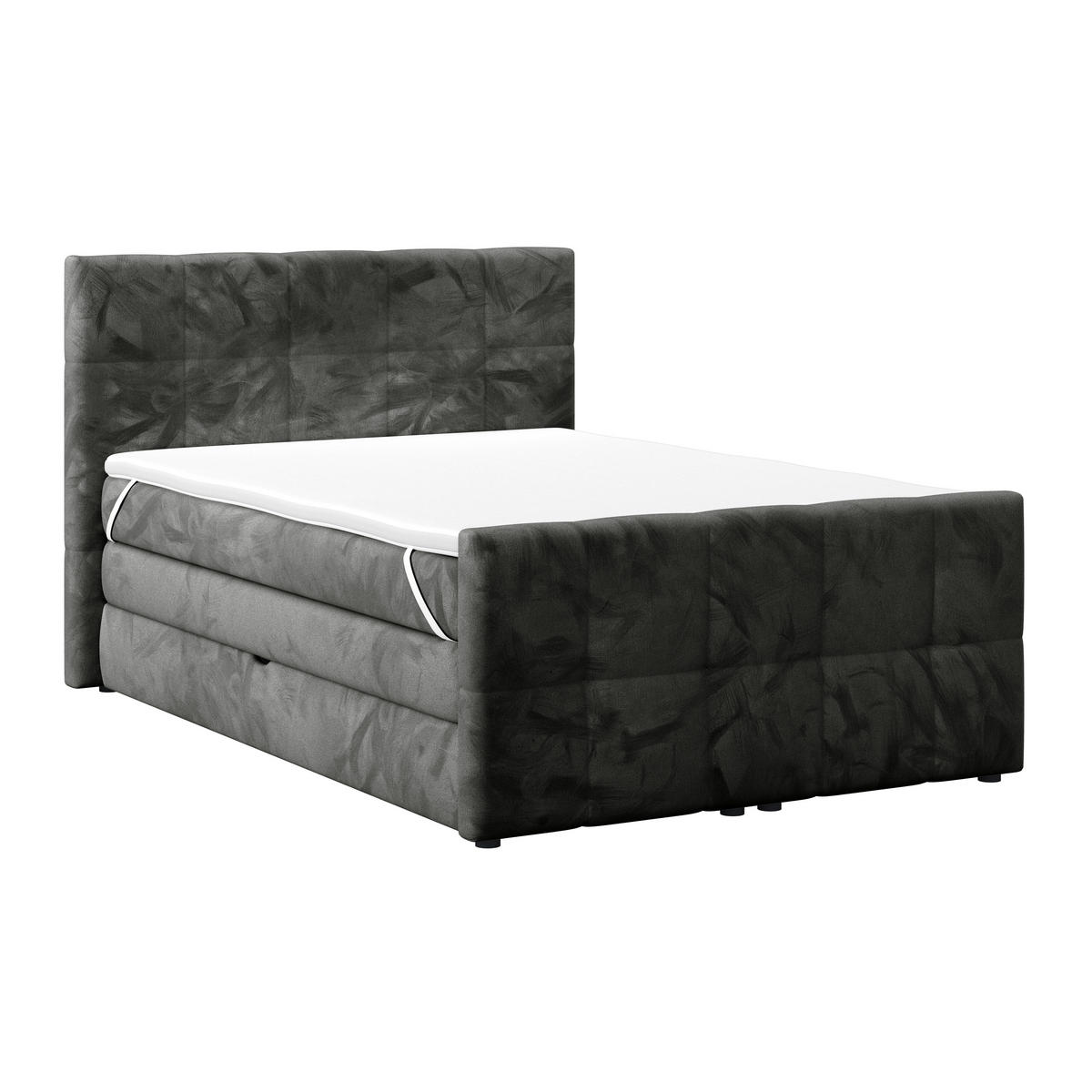 BOXSPRINGBETT 140/200 cm,  in Anthrazit, gepolstertes Kopfteil, Bettkasten, Topper, Matratzen, H2 + H2 = mittel  - Anthrazit, KONVENTIONELL, Holz/Holzwerkstoff (140/200cm) - Luca Bessoni