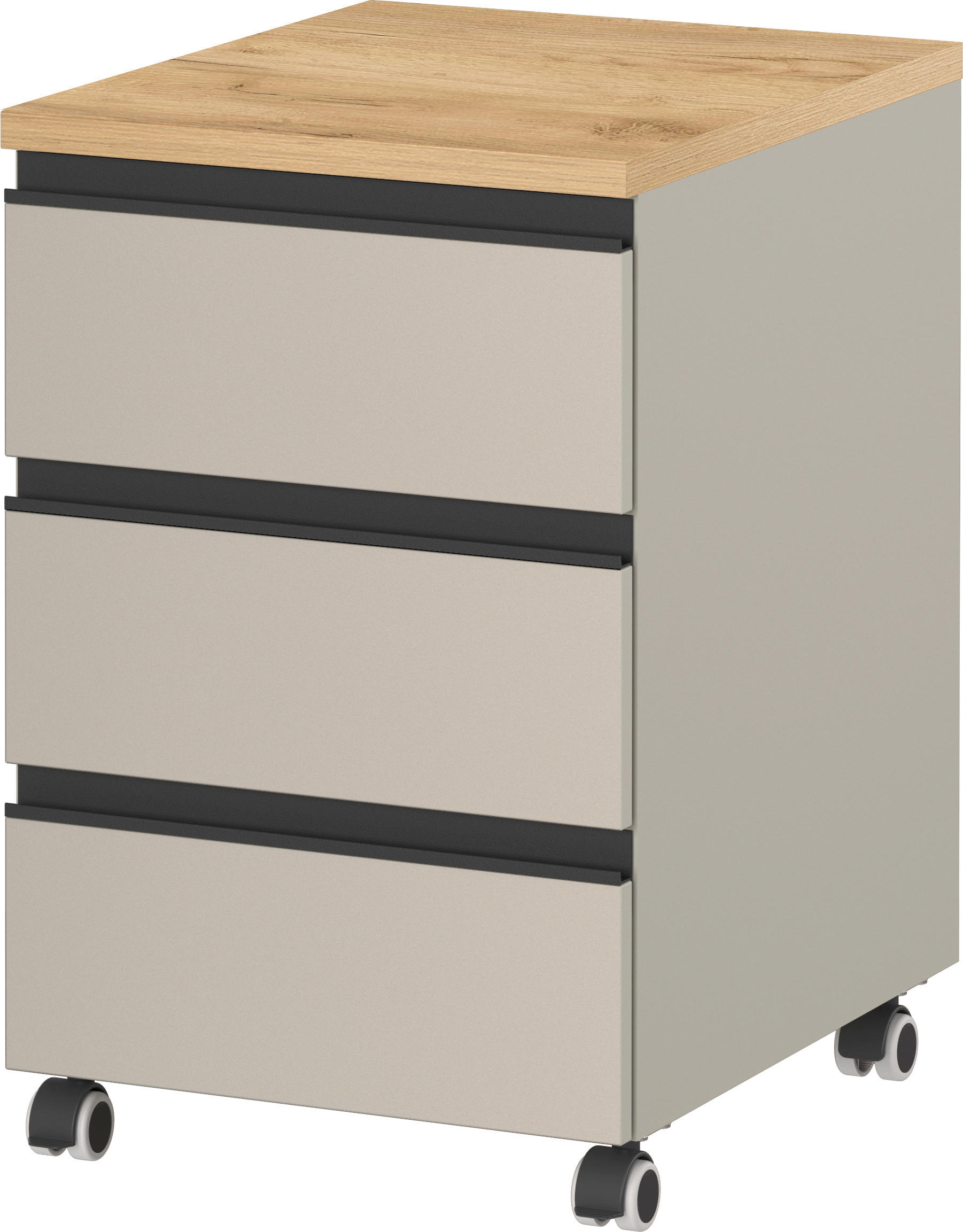 ROLLCONTAINER 40/63/50 cm  - Eichefarben/Schwarz, Modern, Holzwerkstoff/Kunststoff (40/63/50cm) - Novel
