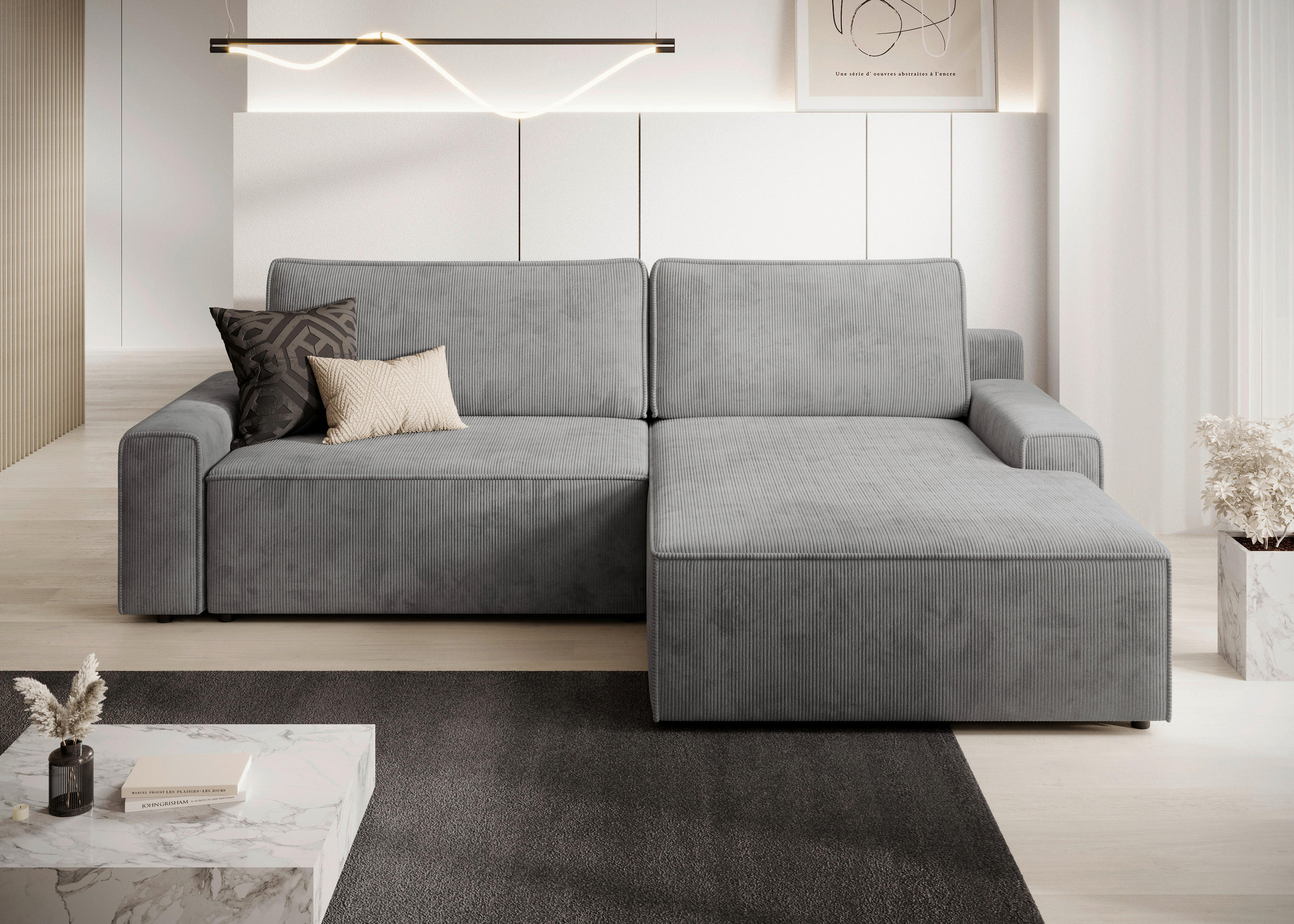 ECKSCHLAFSOFA CHALLANGE in Cord Dunkelgrau  - Dunkelgrau/Schwarz, MODERN, Kunststoff/Textil (246/168cm) - Trendmanufaktur