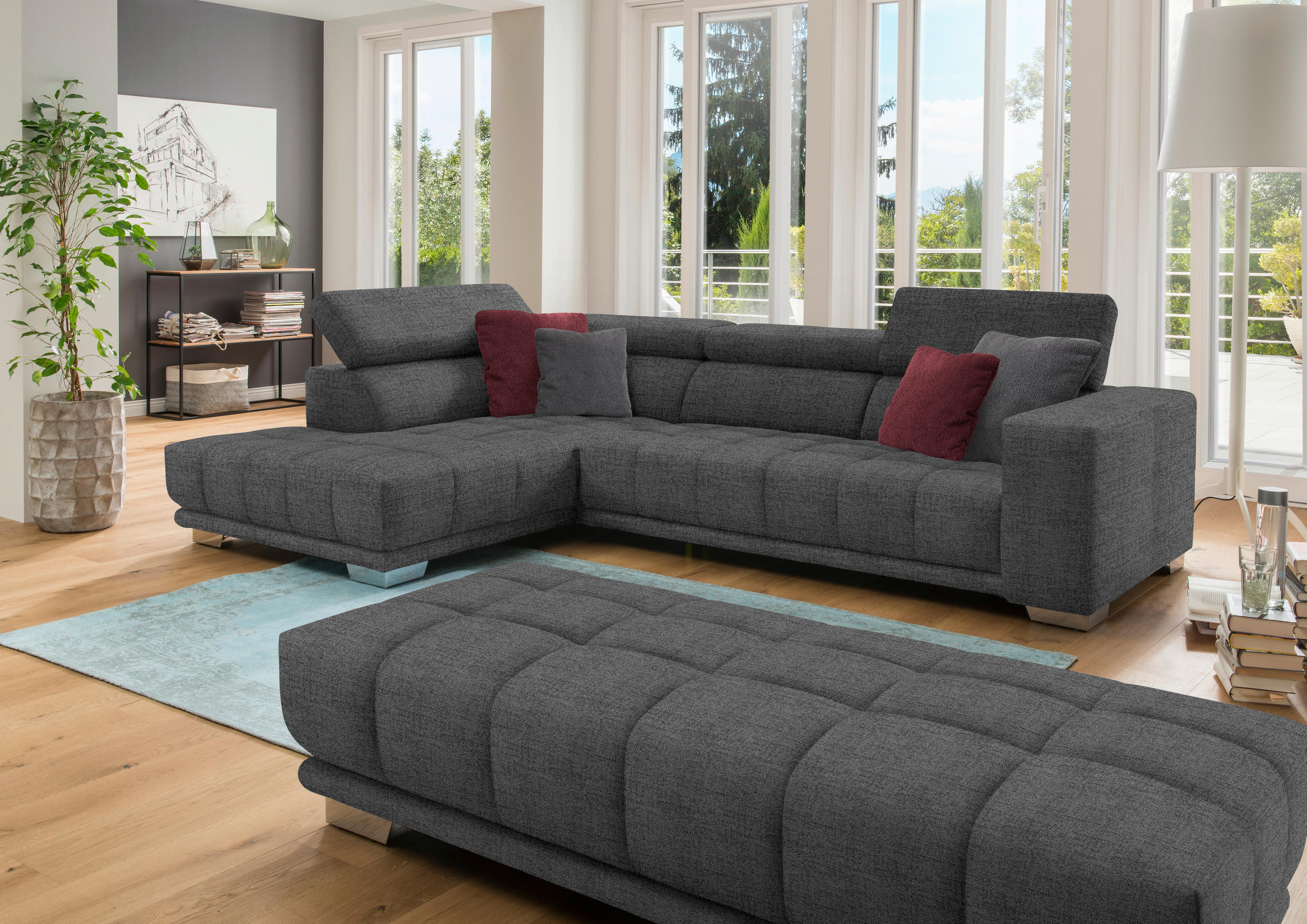 CANAPÉ D'ANGLE in Chenille Grau  - Chromfarben/Grau, Design, Textil (207/301cm) - Xora
