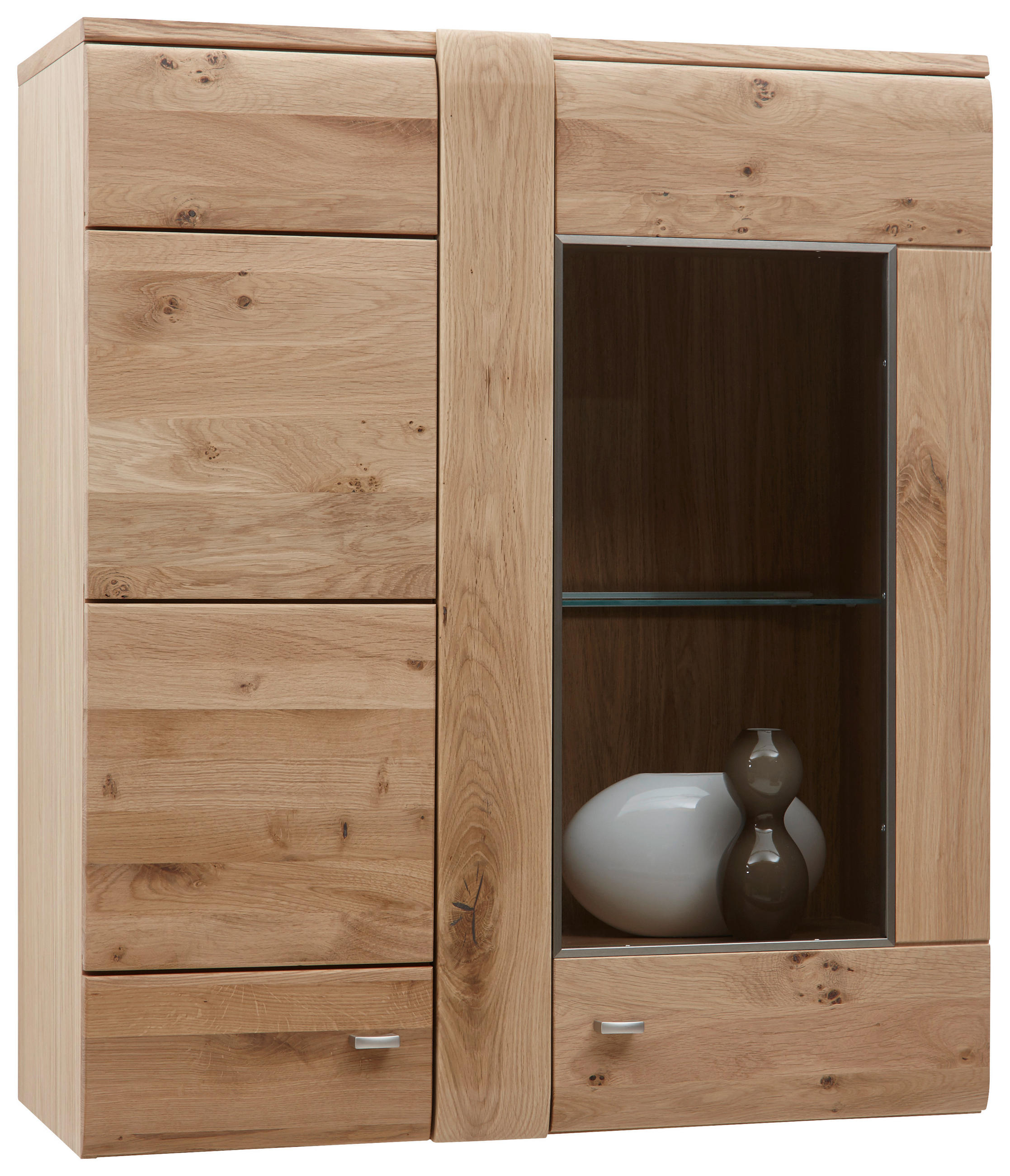 HÄNGEVITRINE in furniert, massiv Eiche Eichefarben  - Eichefarben/Alufarben, KONVENTIONELL, Glas/Holz (89/103,3/37,7cm) - Voleo
