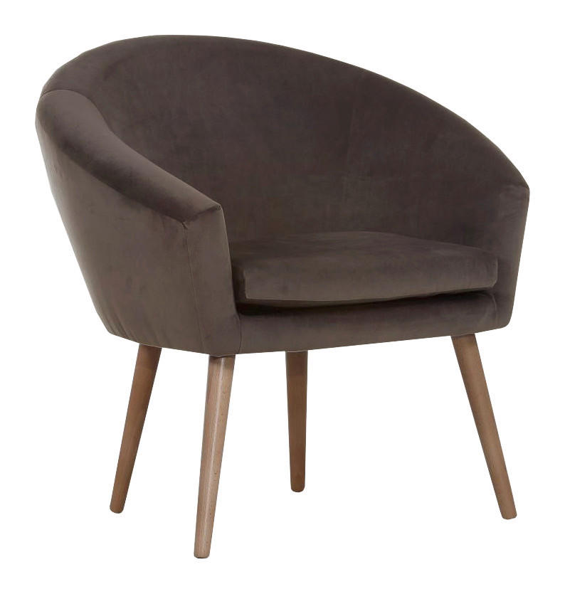 SESSEL Samt Dunkelbraun    - Dunkelbraun/Naturfarben, Design, Holz/Textil (73/73/66cm) - Carryhome