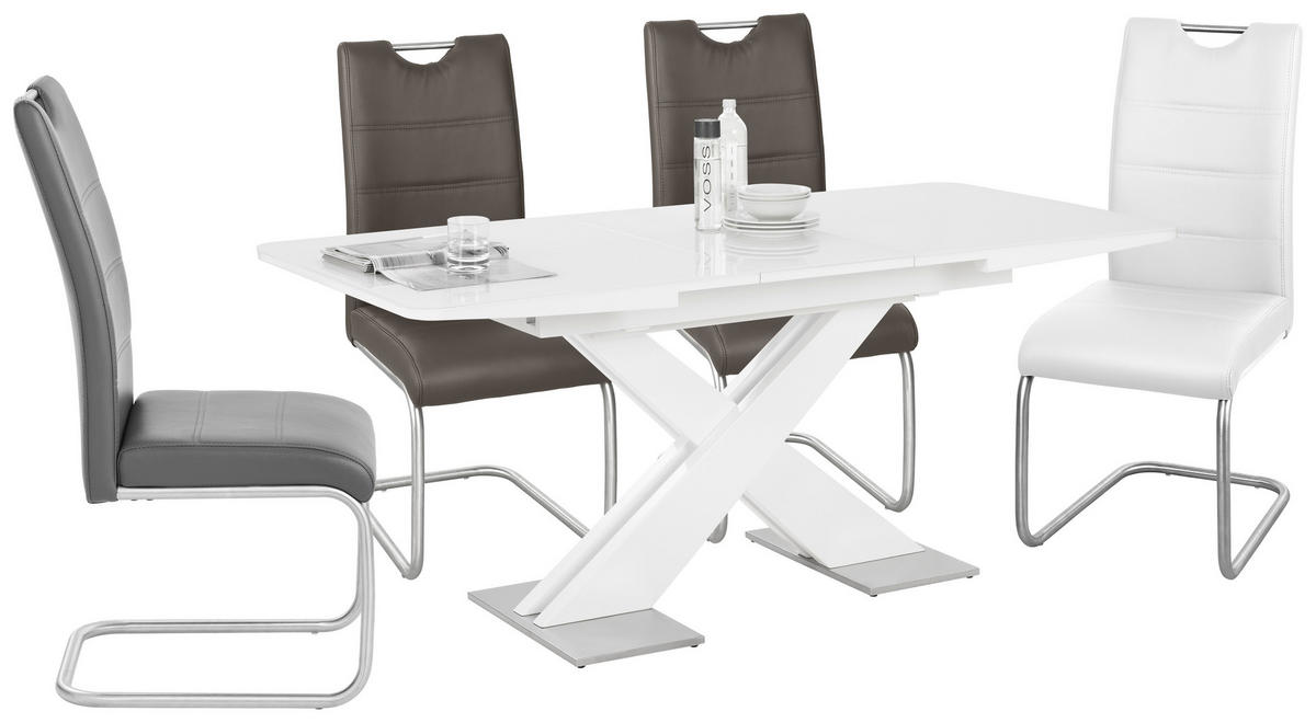 ÉTKEZŐASZTAL - magasfényű fehér/fehér, Design, faalapú anyag/Üveg (140-175/85/76cm) - Hom`in