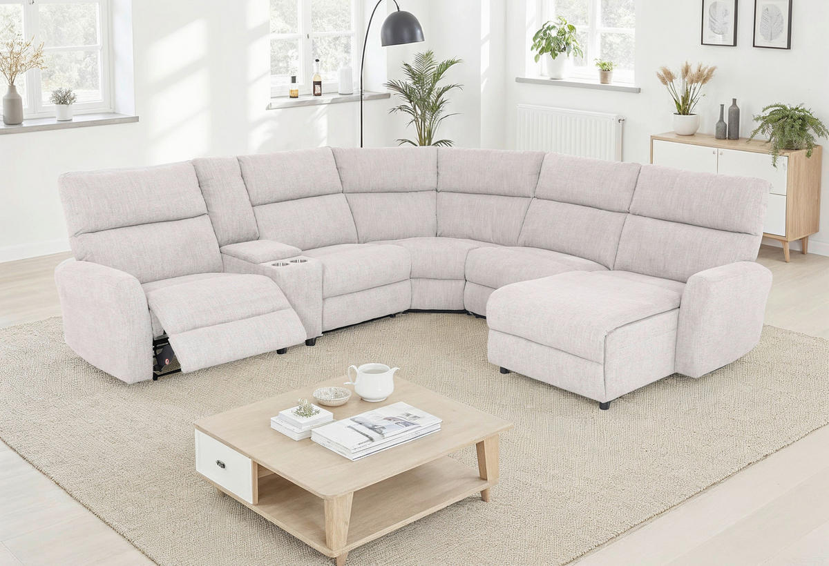 WOHNLANDSCHAFT Hellgrau Webstoff  - Hellgrau/Schwarz, KONVENTIONELL, Kunststoff/Textil (325/107/302cm) - MID.YOU