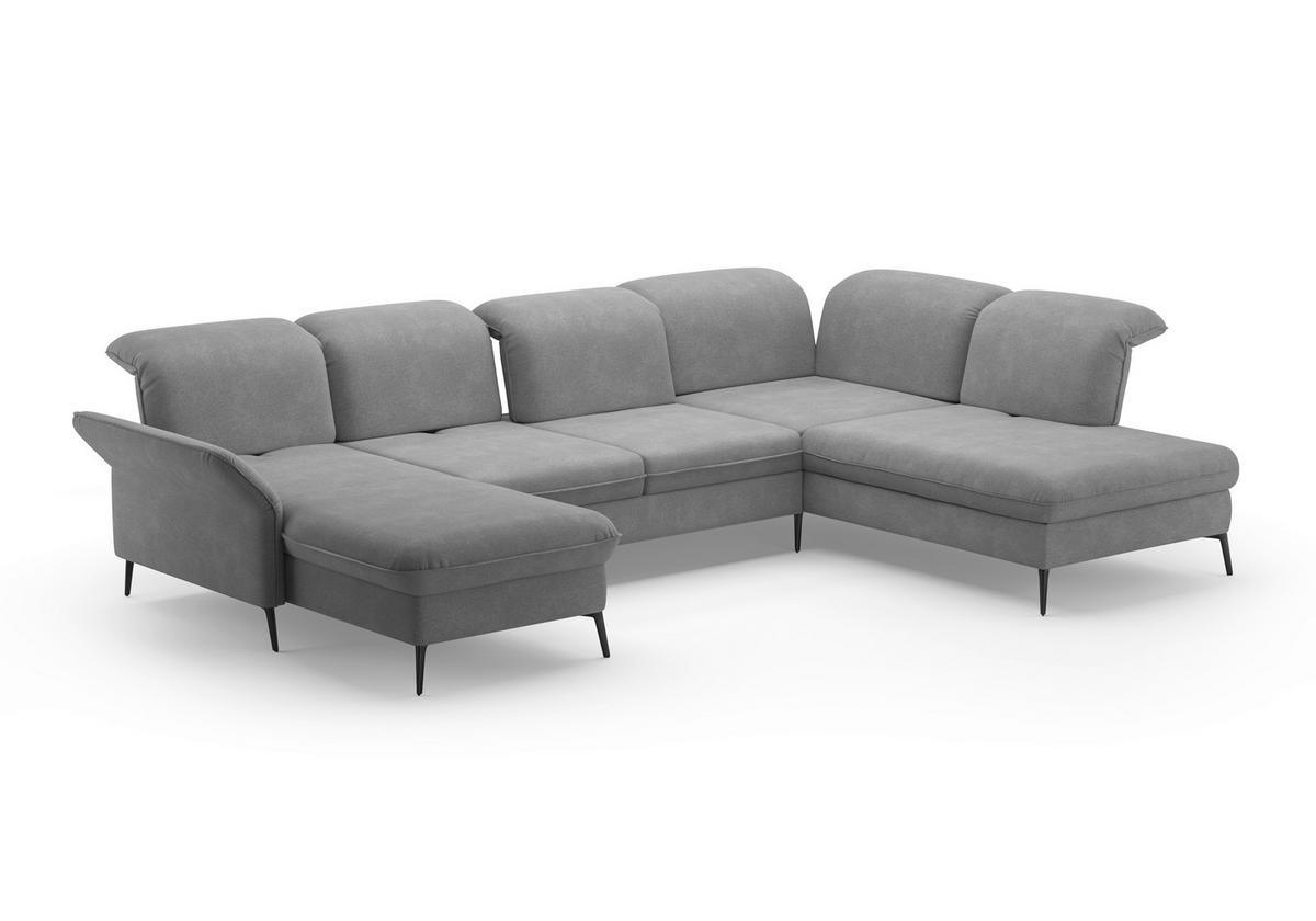 WOHNLANDSCHAFT in Flachgewebe Grau  - Schwarz/Grau, Konventionell, Textil/Metall (198/359/231cm) - Sit & More